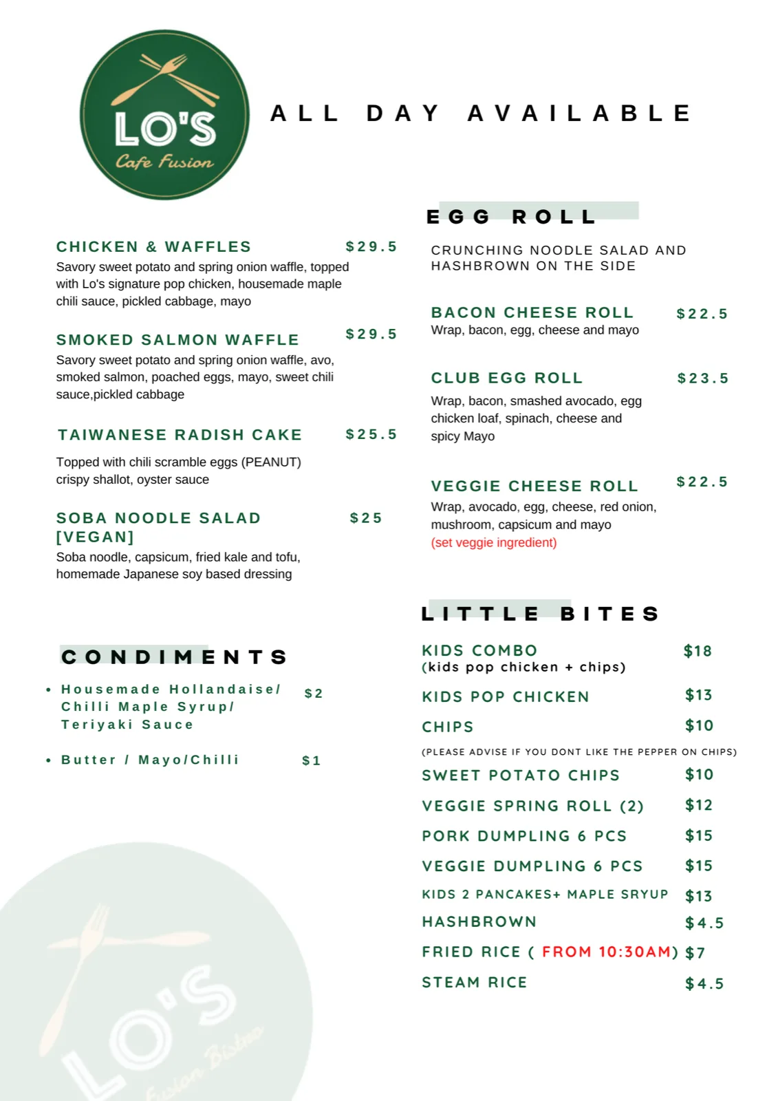 Lo's Cafe menu page 5