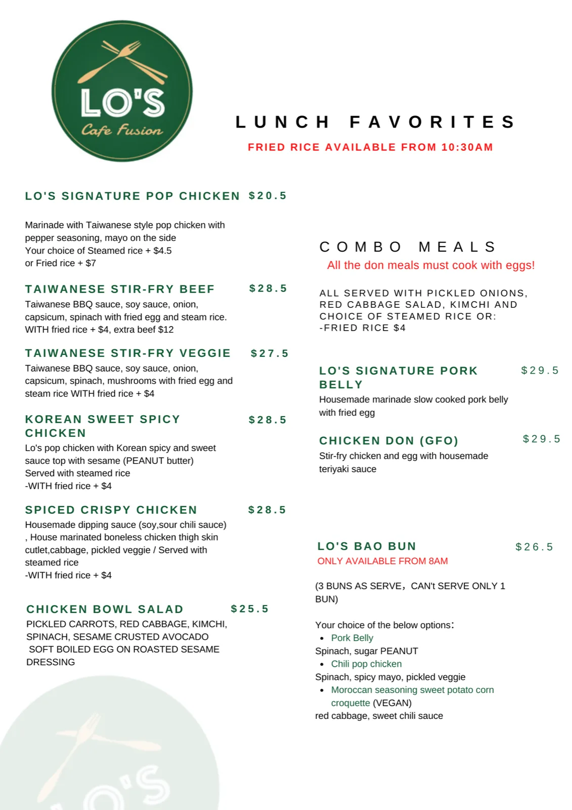 Lo's Cafe menu page 6
