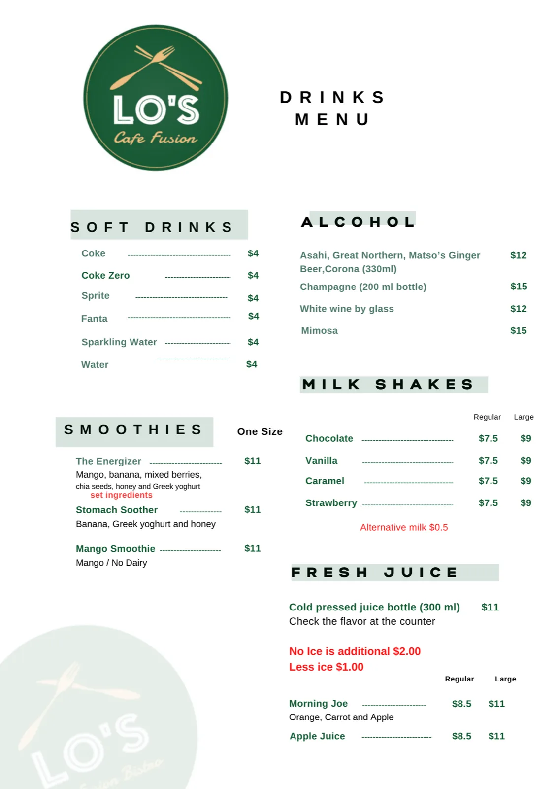 Lo's Cafe menu page 9